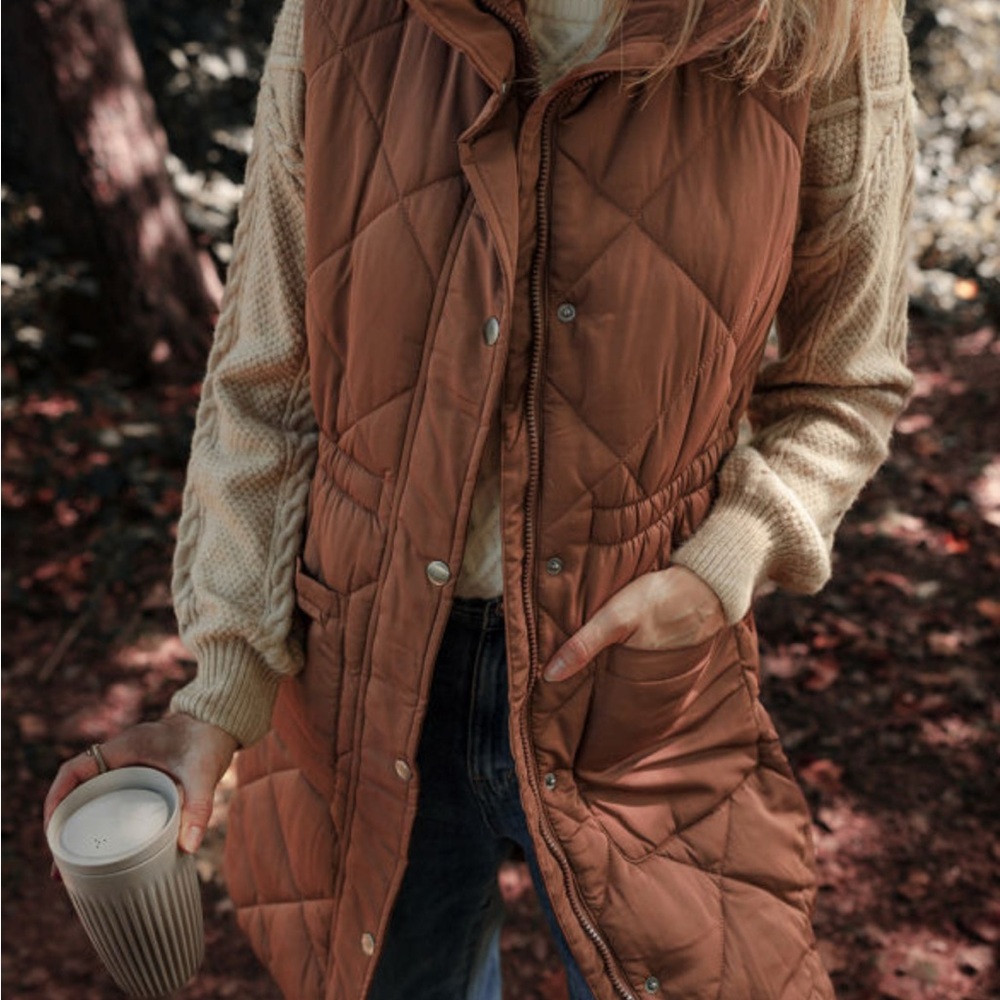 Quilted Brown Vest with Cream Sweater